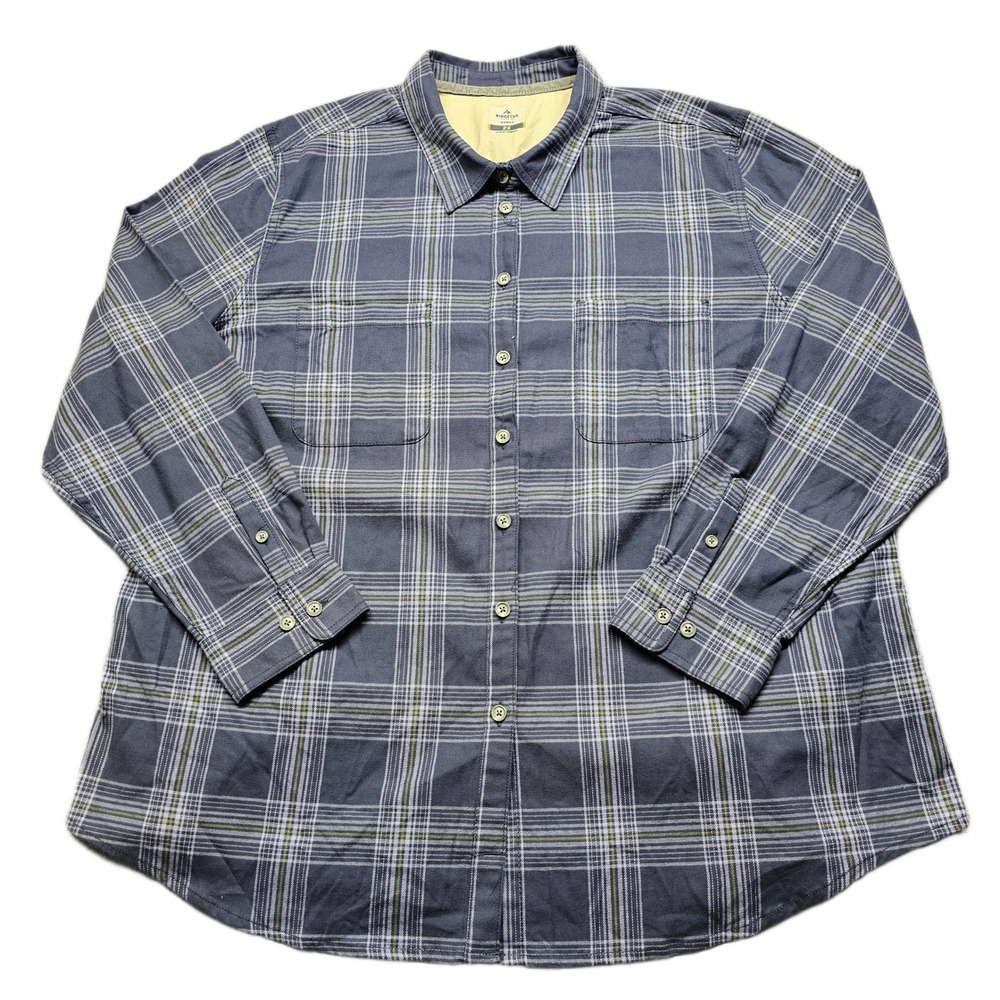 Ridgecut Toughwear Shirt Womens 2X Navy Plaid Stretch‎ Long Sleeve Button Front